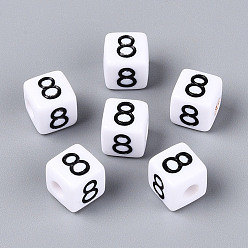 Number Непрозрачные акриловые европейские большие бусины, куб с числа 8, с эмалью, число, 9.5~10x9.5~10x9.5~10 мм, отверстие : 4 мм