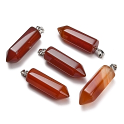 Carnelian Natural Carnelian Pendants, Hexagon Charms, with 304 Stainless Steel Snap on Bails, Stainless Steel Color, Dyed & Heated, 49~51x13~14x15~16mm, Hole: 7.5x4mm