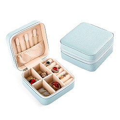 Светло-Синий Квадратный органайзер для ювелирных изделий из искусственной кожи, коробки на молнии, Портативный дорожный футляр для драгоценностей с бархатным внутри, для сережек, , Кольца, голубой, 10x10x5 см