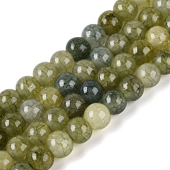 Темно-оливково-зеленый Нити из окрашенных стеклянных бусин с эффектом омбре и эффектом кракелюра, имитация драгоценных камней, круглые, темно-оливковый зеленый, 6~6.5 мм, отверстие : 0.8~1 мм, около 138~146 шт / нитка, 29.92~31.89 дюйм (76~81 см)