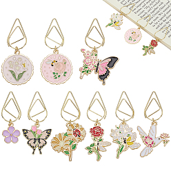 (52) Непрозрачная лаванда 9шт. скрепки из нержавеющей стали, с сплава эмали бабочки подвесками, разнообразные, золотые, разноцветные, 42~58 мм, 9 шт / комплект