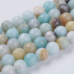 Flower Amazonite Натуральный цветок амазонитовые бусины, граненые, круглые, 4 мм, отверстие: 0.8~1 мм, около 85 шт / нитка, 14.5 дюйм