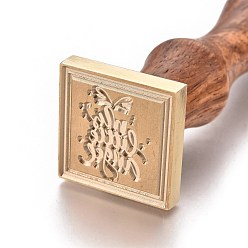 Mot Cachet de cachetage de cire rétro en laiton, avec manche en bois, pour la fabrication de cartes de bricolage, carrée, mot, 90x25x25mm