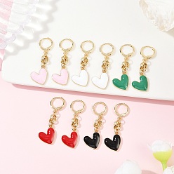 Золотой 5 пары серег-колец с кисточками из цинкового сплава с эмалью, сердце, золотые, 42x14 мм