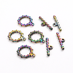 Rainbow Color Ионное покрытие (ip) 304 застежки из нержавеющей стали, кольцо, Радуга цветов, Кольцо: 19x16x2.5 mm, отверстие : 1.6 мм, бар: 22x6x2.5 mm, отверстие : 1.6 мм