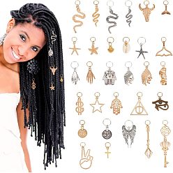 Mixed Color 2Sets Alloy Pendants, for Dreadlock Accessories, Mixed Shapes, Mixed Color, 22.5~53x14.5~28x4mm, Hole: 8mm