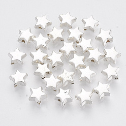 Silver CCB Plastic Beads, Star, Silver, 6x6.5x3.5mm, Hole: 1.2mm, about 8450pcs/500g