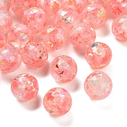 Светло-Коралловый Прозрачная смола с пайетками, круглые, свет коралловый, 16 мм, отверстие : 2 мм