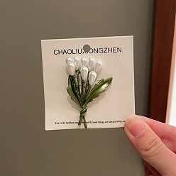 Зеленый Нагрудные значки в форме цветка из сплава с гальваническим покрытием и имитацией жемчуга для рюкзака и одежды., зелёные, 53x33.5 мм