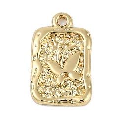 Настоящее золото 18K Латунные подвески, без кадмия, без никеля и без свинца, прямоугольник с подвесками в виде бабочек, реальный 18 k позолоченный, 13.5x8.5x1.2 мм, отверстие : 1.2 мм