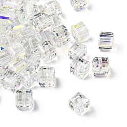 Прозрачный АВ Гальваническим стеклянные бусины, кубические, граненые, с половиным покрытием, ясно AB, 7x7x7 мм, отверстие : 1.6 мм