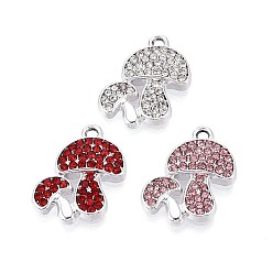 (52) Непрозрачная лаванда Подвески из сплава со стразами, гриб, без кадмия, без никеля и без свинца, платина, разноцветные, 19x15.5x2.5 мм, отверстие : 1.6 мм