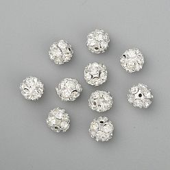 Silver Rhinestone Beads, Grade A, Nickel Free, 12 Facets, Round, Silver Color Plated, Clear, Size: about 10mm in diameter, hole:1mm