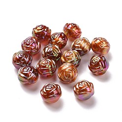 Sienna UV Plating Rainbow Iridescent Acrylic Beads, with Gold Foil, Rose, Sienna, 15x15x13mm, Hole: 3mm