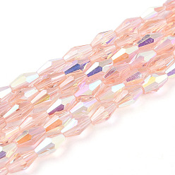 Легкий Лосось Прозрачные стеклянные бусины гальваническим пряди, двухконусные, с покрытием AB цвета, граненые, светлый померанцевый, 6x3 мм, отверстие : 0.7 мм, около 79~80 шт / нитка, 19.09~19.49'' (48.5~49.5 см)