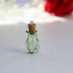 Зеленый Стеклянные пустые подвески для бутылок желаний, с пробковыми пробками и петлями, зелёные, 18x22 мм