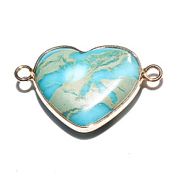 Светло-Голубой Окрашенные натуральные императорские яшмы звенья соединительные подвески, сердечные ссылки, платина, Небесно-голубой, 33x21 мм