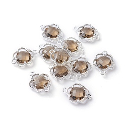 Светло-серый Соединители стеклянные ссылки, с фурнитурой Berzel с открытой спиной из экологически чистого сплава, граненые, цветок, серебряный цвет гальваническим, светло-серый, 15.5x12x3 мм, отверстие : 1.4 мм