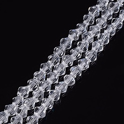 Clear Imitation Austrian Crystal 5301 Bicone Beads, Faceted Glass Beads Strands, Clear, 4x4mm, Hole: 1mm, about 88~89pcs/strand, 12.99~13.39 inch