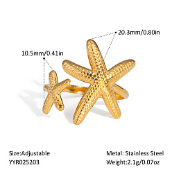 Морская звезда Регулируемые манжеты из нержавеющей стали с морскими мотивами для женщин, золотые, морская звезда, морская звезда 1: 10.5мм, морская звезда 2: 20.3мм, внутренний диаметр: регулируемый