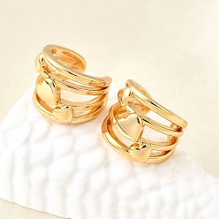 Настоящее золото 18K Латунь манжеты серьги, с-образный с сердцем, реальный 18 k позолоченный, 12.5x12.5x10.5 мм