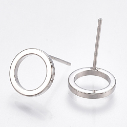 Платинированный Латунь серьги, кольцо, без никеля , Реальная платина, 10 мм, штифты : 0.8 мм