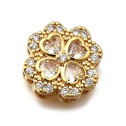 Прозрачный Многожильные звенья из латуни с паве из кубического циркония, клевер, реальный 18 k позолоченный, прозрачные, 12x12x5 мм, отверстие : 1.4 мм