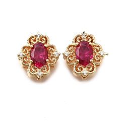 Темно-Розовый Латунные стеклянные бусины, без кадмия, без никеля и без свинца, ромб, темно-розовыми, 12x12x6 мм, отверстие : 1.8 мм