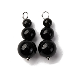 Обсидиан Подвески из натурального обсидиана с круглыми бусинами, подвески в виде тыквы с железными петлями платинового тона, 20.5~24x8~8.5 мм, отверстие : 1.5~3 мм
