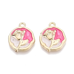(52) Непрозрачная лаванда Подвески из эмали и сплава, плоские круглые и цветочные подвески, золотой свет, разноцветные, 19x16x3 мм, отверстие : 1.8 мм