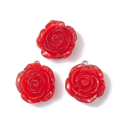 Красный 304 подвески из нержавеющей стали и непрозрачной смолы, цветочные подвески с блестками, цвет нержавеющей стали, красные, 21x19x10 мм, отверстие : 2 мм