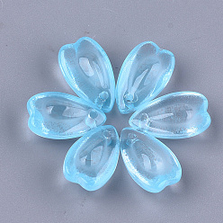 Light Sky Blue Transparent Spray Painted Glass Charms, Petal, Light Sky Blue, 13x8x5.5mm, Hole: 1mm
