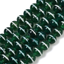 Зеленый Тибетского стиля DZI бисер нитей, природный агат бисер нитей, окрашенная и подогревом, круглый с полосатым узором, зелёные, 10 мм, отверстие : 1.2 мм, около 38 шт / нитка, 14.96'' (38 см)