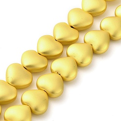 Матовый Золотой Стеклянные бусины с гальваническим покрытием , сердце, матовый золотой, 9.5x10.5x5 мм, отверстие : 0.9 мм, около 44 шт / нитка, 15.75'' (40 см)