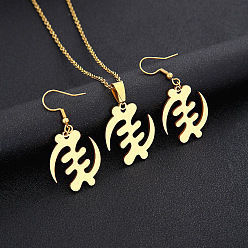 Золотой 304 комплекты из ожерелий и серег с подвесками из нержавеющей стали с символом Африки adinkra, золотые, 26x23 мм и 500 мм