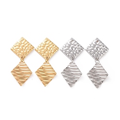 Mixed Color 304 Stainless Steel Double Rhombus Dangle Stud Earrings for Women, Mixed Color, 41mm, Pin: 0.8mm