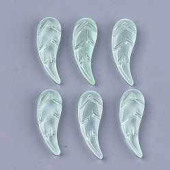 Light Green Transparent Spray Painted Glass Pendants, Leaf, Light Green, 37.5x9.5x4~4.5mm, Hole: 1.2mm