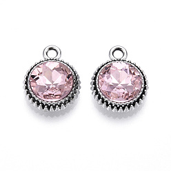 Бледно-Розовый K 5 стеклянные подвески, плоско-круглые, граненые, со сплавочной фурнитурой, платина, розовый жемчуг, 17~17.7x14x5.2~6 мм, отверстие : 2 мм