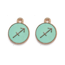 Sagittarius Alloy Enamel Pendants, Flat Round with Constellation/Zodiac Sign, Sagittarius, 22x18x2mm, Hole: 1.5mm