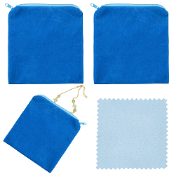 Квадрат 4 шт. микрофибровые сумки для хранения серебряных ювелирных изделий на молнии, для сережек, Браслеты, хранение колец, с тканью для полировки 4 шт., квадратный, 16.5x15.1 см