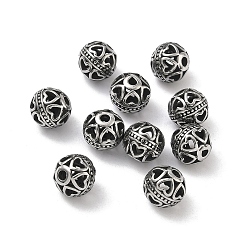 Античное Серебро Ретро 316 хирургические бусины из нержавеющей стали, круглые с сердцем, ручная полировка, античное серебро, 8 мм, отверстие : 1.5~1.8 мм