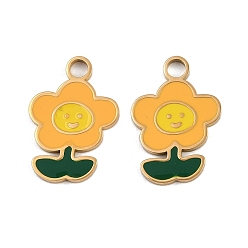 Золотистый 304 подвески из нержавеющей стали, с эмалью, ионное покрытие (ip), очарование подсолнуха, реальный 18 k позолоченный, золотые, 18x12.5x1.5 мм, отверстие : 2.4 мм