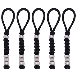 Черный Зонт шнур полиэстер и спандекс веревка брелок карабин, с 303 и 201 бусинами из нержавеющей стали, платина, чёрные, 13.8 мм, 5 шт / комплект