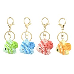 Mixed Color 4Pcs 4 Styles Wool Weaving Tropical Fish Keychains, with Lobster Claw Clasps, Platinum, Mixed Color, 10×4.3cm
