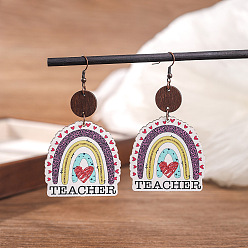 Arch Деревянные серьги-подвески с принтом ко Дню учителя., красочный, арка, 60.1x45 мм