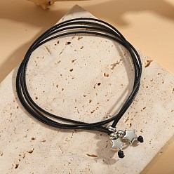 Звезда Черные вощеные шнурки-браслеты на щиколотку, с сплава прелести, античное серебро, звезда, внутренний диаметр: 2~3-1/8 дюйм (50~80 мм)