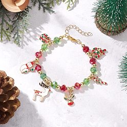 (52) Непрозрачная лаванда Рождественские браслеты с подвесками из эмали из сплава, браслеты из гальванического стекла рондель из бисера для женщин, с цинковым сплавом застежками омаров коготь, разноцветные, 7-1/4~7-3/8 дюйм (18.5~18.8 см)