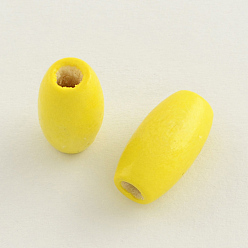 Yellow Dyed Natural Wood Beads, Egg Shaped Rugby Wood Beads, Oval/Oblong, Lead Free, Yellow, 15x7~8mm, Hole: 3mm, about 3800pcs/1000g