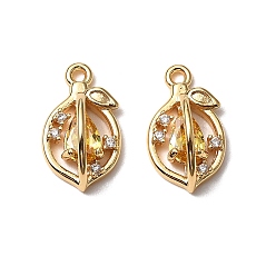 Настоящее золото 18K Латунные микро проложить кубического циркония подвески, без кадмия, без никеля и без свинца, фрукты, реальный 18 k позолоченный, 15.5x9x6 мм, отверстие : 1.4 мм