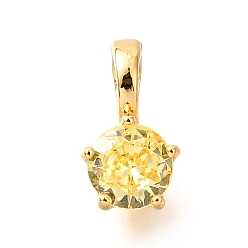 Настоящее золото 18K Латунные микро проложить кубического циркония прелести, без кадмия, без никеля и без свинца, плоско-круглые, реальный 18 k позолоченный, 12.5x7x6 мм, отверстие : 3x3.5 мм